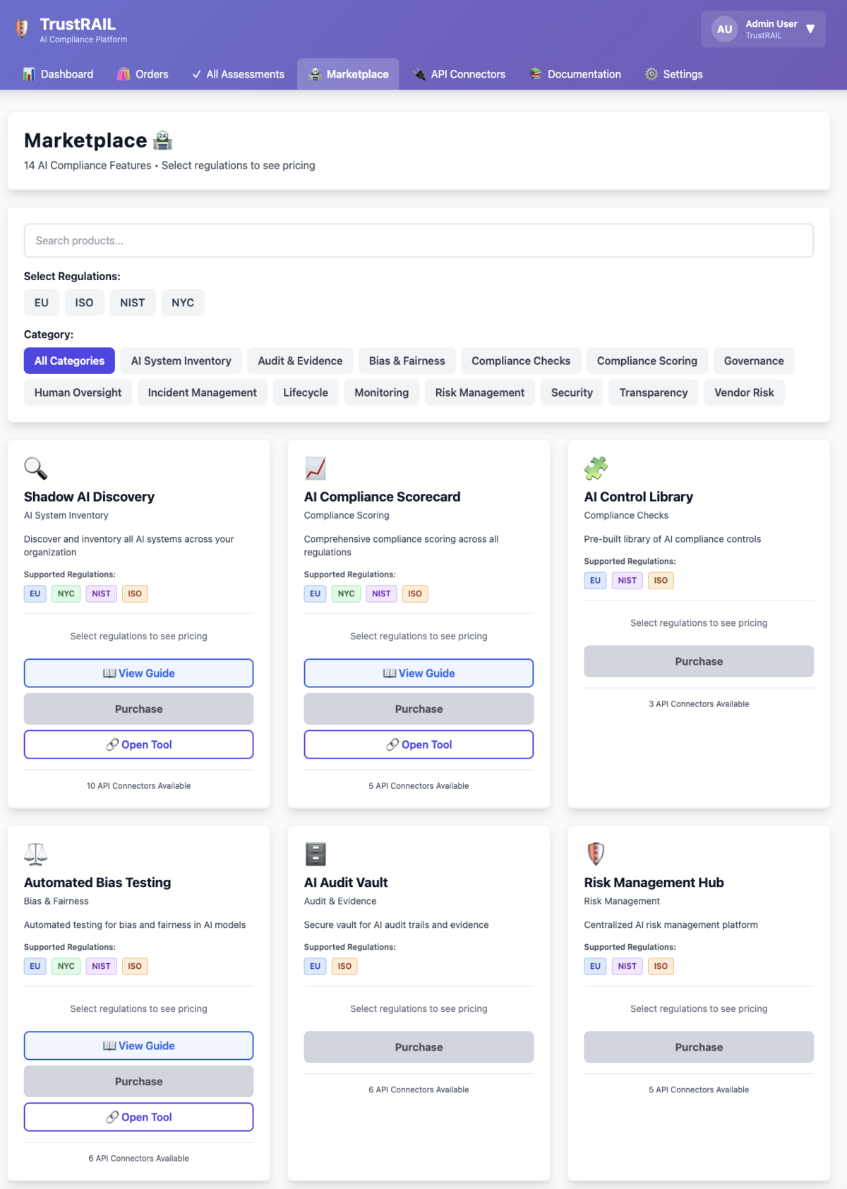 TrustRail AI Compliance Platform - Assessment Tools Marketplace
