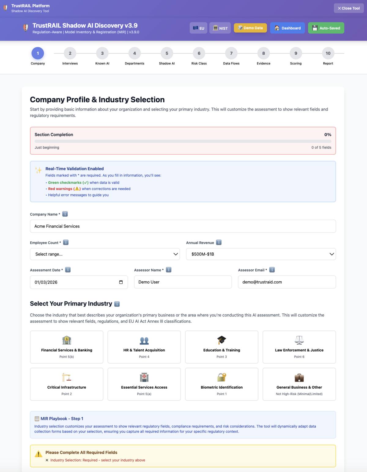 Shadow AI Discovery Tool - 10-step assessment workflow
